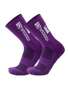 1 paire de chaussettes de sport de football avec lettres pour l'extérieur, chaussettes de sport à fond épais en terry antidérapant, chaussettes d'automne - Multicolore - Voir 5