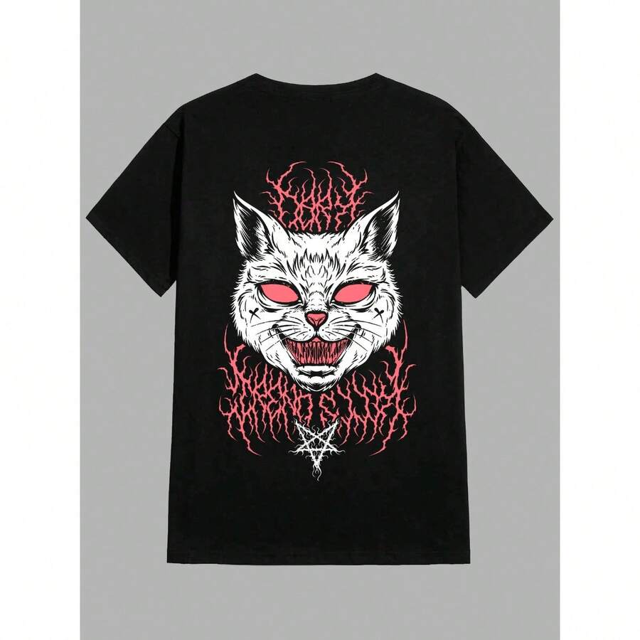 T-Shirt Streetwear Cat Emo Gothic Fans Street Fashion Urban Culture Unisex Male Female 100% Cotton Top Premium Streetwear New Release Immediate Shipping Various Colors!! Plus Size - 黑色 - 查看 1