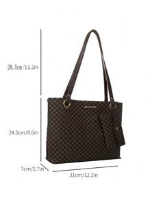 Bolsa Tote de Ombro com Bolsa de Moedas Padronagem Geométrica, Bolsa Feminina Elegante Estilo Dinheiro Antigo em