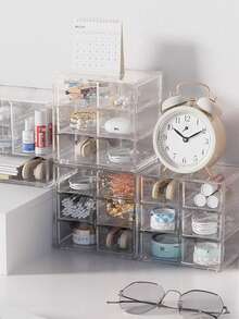 1 pieza Caja expositor de joyería transparente multinivel, organizador a prueba de polvo de gran capacidad para cajón o escritorio - transparente - Ver 1