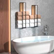 Rustic Wooden Towel Holder, 40/50 Cm, Wall-Mounted & Drill-Free, Rollable, Suitable For Bath, Hand & Beach Towels - 黑色 - 查看 4