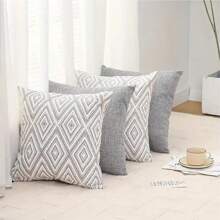 4pcs Bohemian Style Gray Soft Printed Throw Pillow Covers, 18x18 Inch, Pillow Cases Only, Simple Gifts For Sofa Bed Couch Decorative Cushion Covers, Stars, Easy To Use Pillows