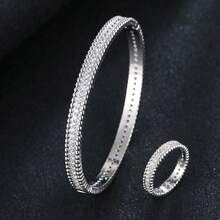 2入組時尚立體鑽石星空裝飾手環和封閉戒指組,適用於女性日常穿著 - 金色 - 查看 9