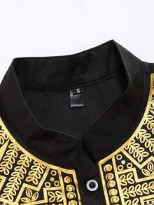 Idopy Men's Matching Middle Eastern Outfit Set Print Shirt And Pants - màu đen - Xem 3