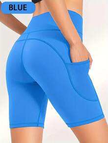 5 Pack Women's Biker Shorts With Pockets,High Waisted Tummy Control,Super Soft,Workout Running Yoga Athletic Shorts,For Gym Yoga Running Summer Clothes,Medium Stretch, Solid Color, All-Season - 5PCS - 查看 8