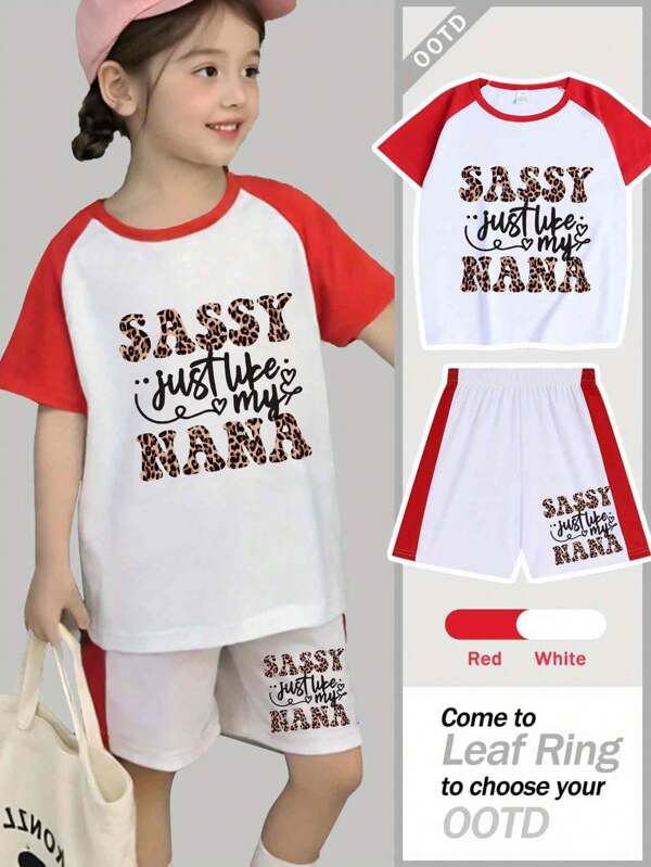 Mom's Letter Slogan  Pattern Casual Loose Fitting Patchwork Short Sleeved T-Shirt, Paired With Patchwork Pants Design. Pattern Casual, Simple And Fashionable, Suitable For Daily Wear.