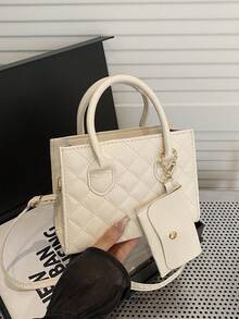 Lightweight,Business Casual Double Handle Square Bag For Teen Girls Women College Students,Rookies & White-Collar Workers Perfect For Office,College,Work ,Business,Commute,Outdoors, Travel, Outings - White - View 1