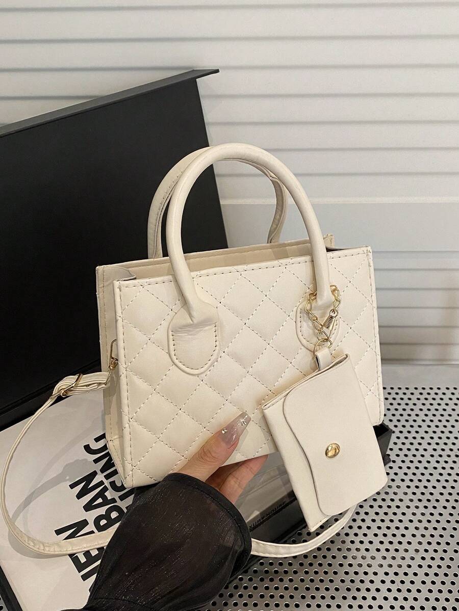 Lightweight,Business Casual Double Handle Square Bag For Teen Girls Women College Students,Rookies & White-Collar Workers Perfect For Office,College,Work ,Business,Commute,Outdoors, Travel, Outings - White - View 1