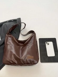 Fashionable Solid Color Soft PU Leather Shoulder Bag, Vintage Versatile Large Capacity Crossbody Bag, Suitable For School, Office, Daily Commute, Elegant Handbag With Zipper Wallet, Lightweight Casual Messenger Bag, Great Gift Choice - Coffee Brown - View 9