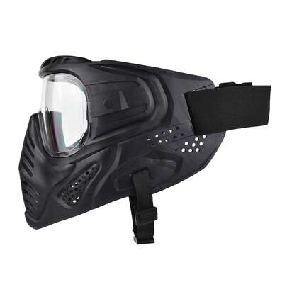 Máscara tática com óculos de proteção para orelhas, máscara facial completa para CS Airsoft, tiro, cosplay, Nerf Wars, armas de brinquedo, jogos, ciclismo, festa(Lente Transparente)