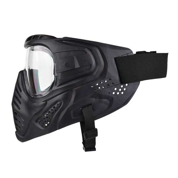 Máscara tática com óculos de proteção para orelhas, máscara facial completa para CS Airsoft, tiro, cosplay, Nerf Wars, armas de brinquedo, jogos, ciclismo, festa(Lente Transparente)