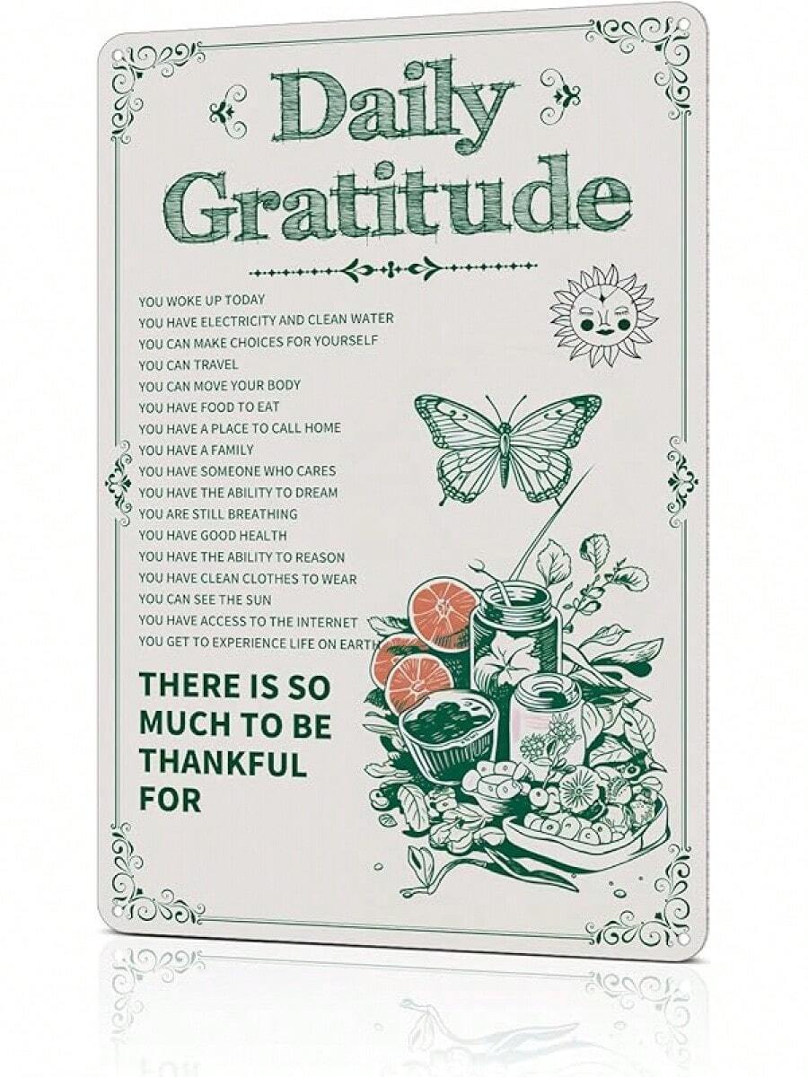 Room Decor Aesthetic A Few Daily Affirmations Motivational Wall Art Tin Metal Sign Pink Butterfly Wall Home Coffee Room Office Decor Gifts 8X12 Inches - 每日感恩 - 查看 1