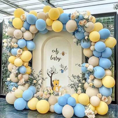 98pcs Light Blue & Yellow Balloon Arch Kit, Pale Yellow & Baby Blue Matte Balloons Garland, Suitable For Baby Shower, Teddy Bear Birthday, Bridal, Bee, Summer Party Decoration