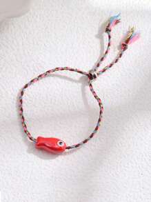 1 szt. Słodka kolorowa bransoletka z rybą, ręcznie robiona, wielokolorowa bransoletka z plecionej liny w stylu boho