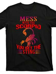 Scorpio Constellation Printed T-Shirt, Women's Short-Sleeve Casual Outdoor Sports, Daily Wear, Holiday Gift - 黑色 - 查看 1
