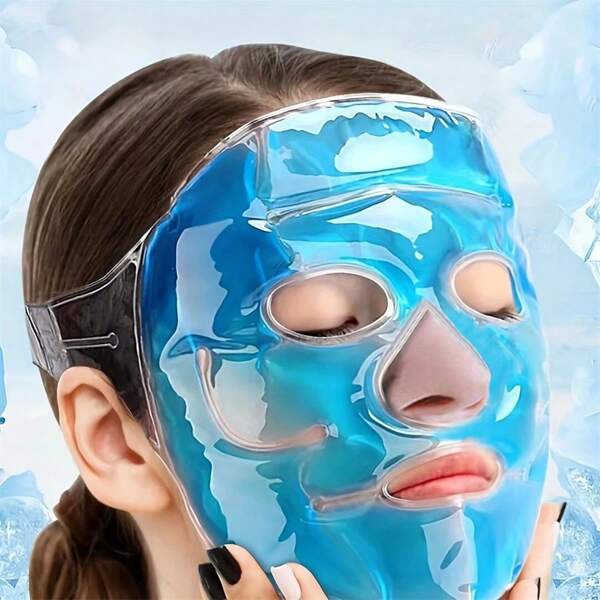 Reusable Facial Ice Gel Pack - Relieves Puffiness, Fatigue & Pain Through Hot/Cold Therapy, Made Of PVC Material With Adjustable Strap For Comfortable Facial Fit