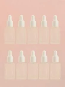 3/5/10/20pcs/Set Square Matte Empty Refillable Glass Dropper Bottles 5ml/8ml/10ml/15ml/20ml For Essential Oil, Serum, Perfume, Travel And DIY Use, White And Silver Cap