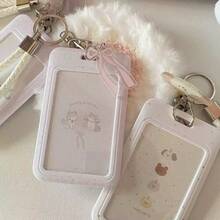 Kpop 照片卡夹钥匙扣卡通动物电脑夹 Kpop ID 徽章夹带钥匙扣学生公交卡吊坠钥匙扣硬壳保护性照片套学校用品，返校