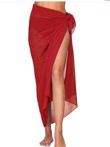 1pc Long Cover-Up Beach Sarong Scarf,Sexy Bikini Beach Wrap,Solid Color Casual Shawl For For Women Swimsui Summer,Women Skirt - Solid Color - View 7