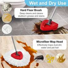Complete Spin Mop Replacement Kit (Blue) – 2 Microfiber Mop Heads, 2 Scrub Brushes, 1 Base & 4-Section Extendable Handle | Compatible With O-Cedar EasyWring RinseClean 2-Tank System | Heavy-Duty Cleaning Refills For Floors, Tiles & Hard Surfaces | Quick-Release Easy Installation - 1Handle+2Refills+1Base+1Scrub Brush - View 7