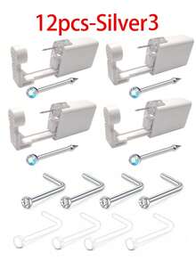 12Pcs Nose Piercing Kit Piercing Gun Built-In Nose Studs Clear Nose Stud Painless Self Piercing Kit With 20G Nose Rings Stud Disposable Piercing Gun For At Home Nose Piercing - Multicolor - View 4