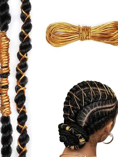 1Pc Dreadlock Braids Hair Accessories 1m/2m Silver Gold Braiding Hair Deco Styling Shimmer Stretchable African Braid Braided Elastic Cord For Party Prom Night Glamour Dance Makeup Costume Festival Celebration Outfit Ideas