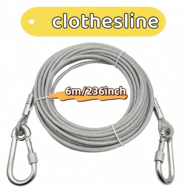 1pc 2.0mm Durable Stainless Steel Clothesline With Clips, Portable Heavy-Duty Laundry Rope Suitable For Indoor/Outdoor Use, Camping, Bathroom And Dorm