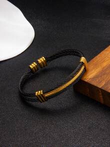 1pc Stainless Steel Cable Open Cuff Bracelet For Men, Minimalist Design Personalized Accessory, Suitable For Daily Wear Or Gift For Boyfriend - Wire Rope Bracelet - View 2