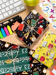 12 pièces Ensemble de papier cadeau de retour à l'école, 12 feuilles de 4 designs différents, décorations pour fête dans la salle de classe, le dortoir et les événements de bienvenue, papier artisanal