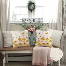 Summer Outdoor Pillow Covers 18x18 Set Of 2 Waterproof Daisy Throw Pillow Covers Spring Decorative Farmhouse Cousion Case For Patio Furniture Garden Home Sofa Couch Yellow - 黃色 - 查看 5
