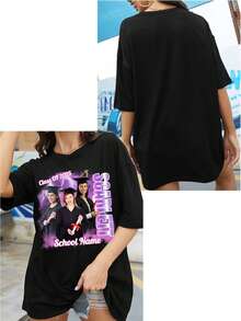 定制 Y2K 女式超大 T 恤，上传您的自拍/朋友/宠物照片，输入您的文字/祝福/姓名/有意义/有趣的文字，女士黑色休闲宽松短袖 T 恤，节日礼物，毕业礼物，返校礼物，音乐节欢呼，纪念礼物，创意礼物，情侣/好友搭配，团队建设制服，企业定制 - 黑色 - 查看 3