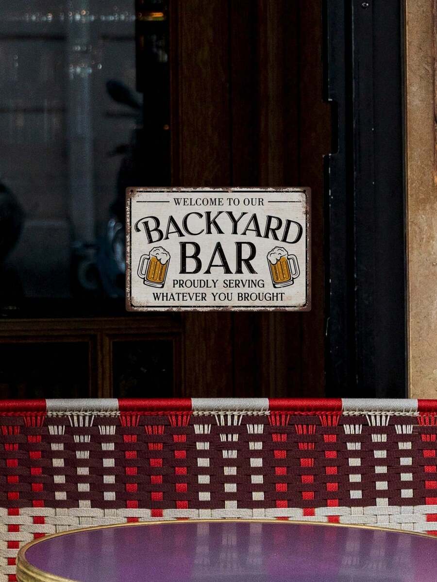 1 件欢迎来到我们的后院酒吧复古金属锡标牌，自豪地为您提供您带来的一切，家庭后院酒吧俱乐部墙壁艺术装饰，7.8 X 11.8 英寸 - 彩色 - 查看 1