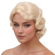 Peluca sintética de los años 20 para mujer, pelo Natural ondulado corto para, Cosplay Retro completo para Halloween,, disfraz diario, peluca Flapper DU7G - Peluca-4 - Ver 11