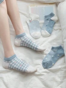 5 Pairs Strawberry Mesh Multicolor Casual Fashion Breathable Moisture-Wicking Women Socks, Women's Casual Crew Socks, Simple Comfort Breathable Sports Socks, Basketball Socks, Football Socks, Ankle Socks, Black Socks, White Socks, Couples' Socks - Multicolor - View 4