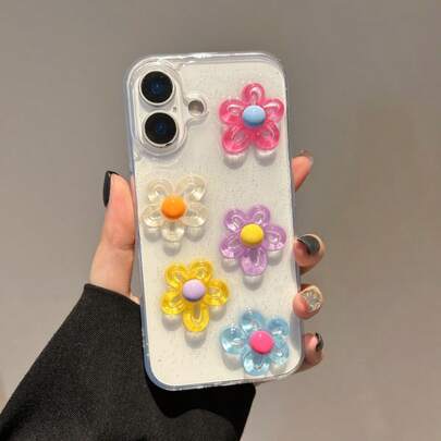 1 Ốp lưng điện thoại trong suốt họa tiết hoa nhựa resin 5 màu sang trọng, tương thích với iPhone 17/AIR16/15/14/13/12/11/Pro Max/Pro/Plus, Ốp lưng bảo vệ chống rơi