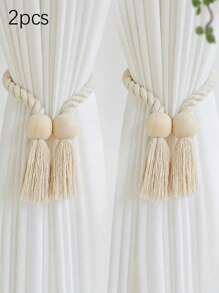 4pcs Magnetic Window Curtain Tiebacks Simple Wooden Tassel Curtain Buckle Curtain Holdback Suitable For Bedroom Living Room Kitchen Home Decoration