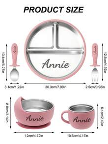 5PCS Personalized Customization Name Children Suction Base Plate Suction Base Bowl Cup Spoon Fork Sets Stainless Steel Silicone Tableware For Children First Stage Utensils Training Self Feeding Cutlery Print On Demand Children Essentials,Multi-Functional,Ornamental,Letter,Stylish,Modern,Colorful,Cute,Adorable,Casual,Custom,Personalised,Unique,Customized,Ideal Gifts For Him,Ideal Gifts For Her,Customized Kids Tableware,Christmas Gift Supplies ,Travel Organizer - Multicolor - View 10