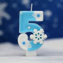 1個生日數字蠟燭，大號白色與藍色雪花生日蠟燭蛋糕裝飾，閃粉蠟燭蛋糕裝飾，適合女孩與女性週年慶祝、家居裝飾、聖誕裝飾、房間裝飾、聖誕禮物 - 彩色 - 查看 17