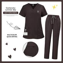 实用医用工作服套装，上衣和裤子，功能性设计，耐用易护理面料，适合医护人员日常穿着。