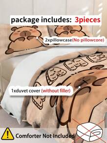 2/3pcs Personalize Name Capybara Cartoon Print Bedding Set, Bebed Comforter Set, With 1 Duvet Cover And 1-2 Pillowcases, King-Size Bedspread, Bed Sheet, Soft Skin-Friendly Polyester, Machine Washable, Dry Clean. It Is Suitable For Home And Bedroom Decoration,Personalized Gifts,Dorm Room Essentials College,Room Decor, Bedding Double, Room Decoration Stuff,Halloween.