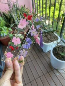 1/2 件花朵亚克力书签书页夹花卉书签带彩色流苏透明页夹圣诞节完美礼物（紫色/黄色/粉色/蓝色） - 彩色 - 查看 3