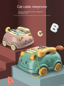婴儿电话玩具、婴儿音乐玩具、婴儿音乐汽车玩具、幼儿玩具（男孩女孩通用）、儿童过家家电话、儿童益智玩具、带灯光的可爱猫脸玩具、儿童礼物、儿童玩具电话、幼儿音乐、幼儿园学习 - 彩色 - 查看 3