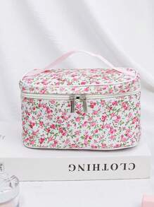 1 件可折叠花卉手提包，花卉图案拉链顶部手柄化妆包，化妆品收纳盒，化妆品收纳包，适合宿舍、女孩、妈妈、学校、旅行、度假、冬季返校