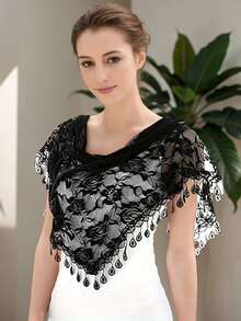 1pc Women Solid Color Lace Rose Pattern Triangle Scarf, Suitable For Wedding, Party, Photography, Travel - Multicolor - View 6