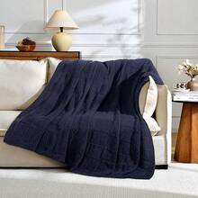 Knit Throw Blanket,Classical Checkered Blanket For Couch,Cozy Warm Knitted Throw Blanket For Bed Sofa Living Room, Decorative Stretched Throw, Lightweigh,50"X 60"Oatmeal - Navy Blue - 查看 2