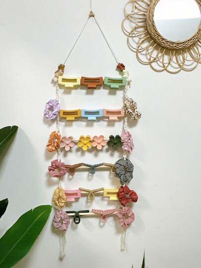 1pc Hairpin Storage Box Bohemian Style Wall Mounted Braided Storage Rack For Hair Accessories Great For Bedroom, Bathroom, Wardrobe Decoration, Hairpin Hanging Rack, Room Decoration, Home Decoration, Hanging Decoration, Bathroom Decoration, Bedroom Decoration