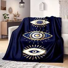 [柔软涤纶法兰绒毯子] 柔软涤纶法兰绒邪眼几何图案毯子 - 可机洗，2.16 平方米或最长边 ≥ 70.87 英寸 - 非常适合沙发、床、野餐、旅行、办公室午睡 - 彩色 - 查看 1