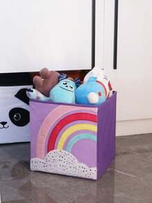 1pc Cartoon Plush Embroidered Storage Box, Square Large Capacity Storage Box For Toys, Household Items, Desk Organizer - Multicolor - View 3