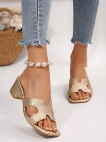 Teen Girls Low Heel Sandals, Gold PU Leather, Suitable For Beach, Resort, Dance Party, Daily Wear, Summer