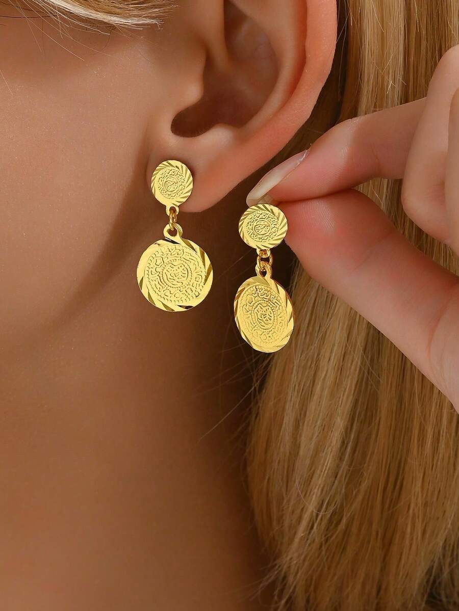 1 Cặp Hoa tai thời trang thiết kế hình đồng xu độc đáo dành cho nữ